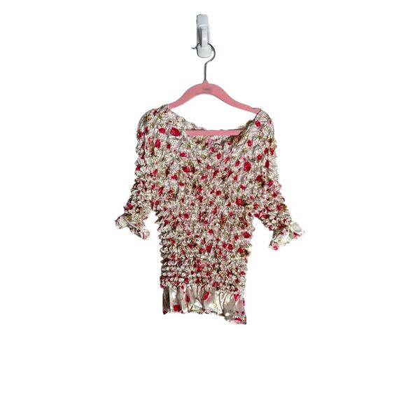 Y2K Floral Ruffle Sleeve Bubble Shirt - Picture 1 of 4